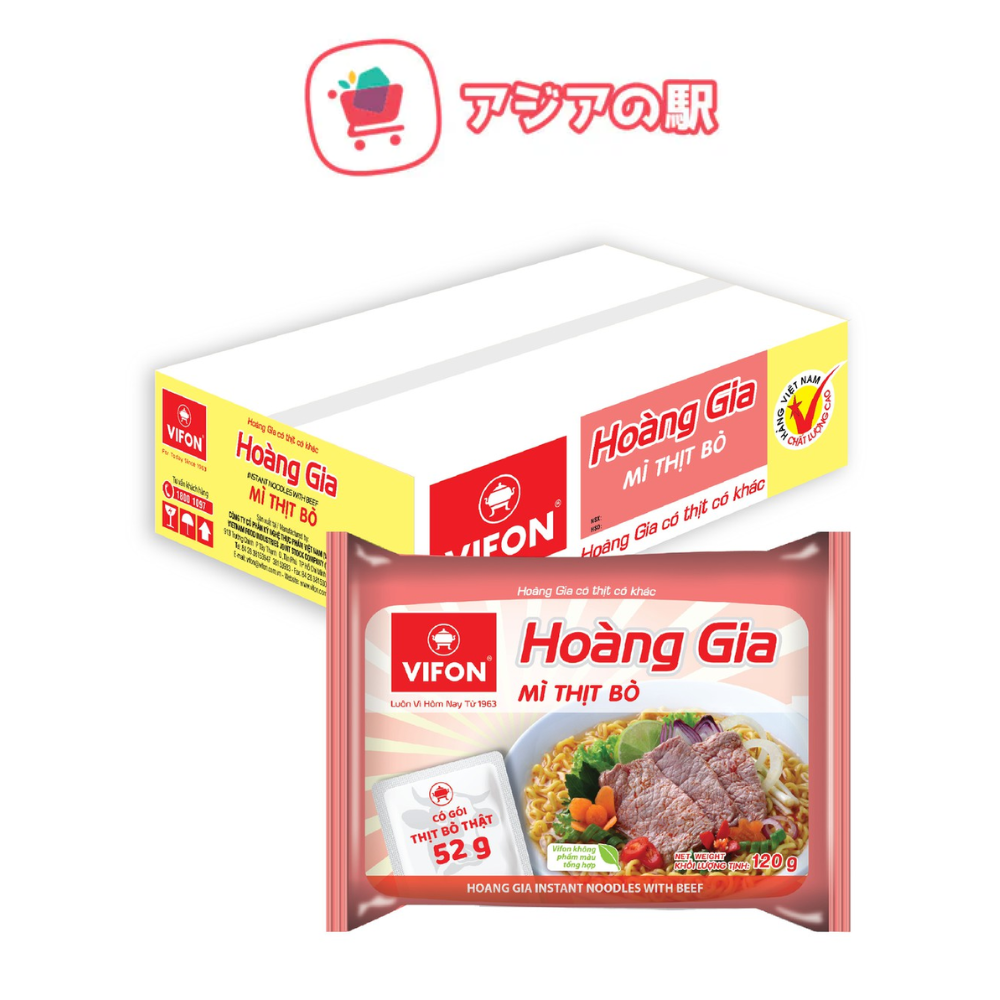 Thùng 18 gói mì thịt bò, thịt gà Vifon Hoàng Gia 120g